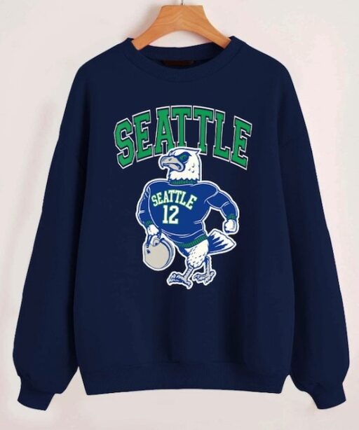 Vintage Seattle Football Retro Mascot Navy Sweatshirt