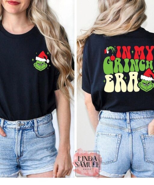 In My Grinch Era Sweatshirt, Merry Grinchmas Funny Christmas 2 Sides Shirt, Grinch Pocket Shirt