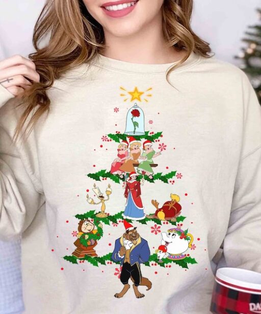 Disney Beauty And The Beast Characters Group Merry Christmas Tree Shirt