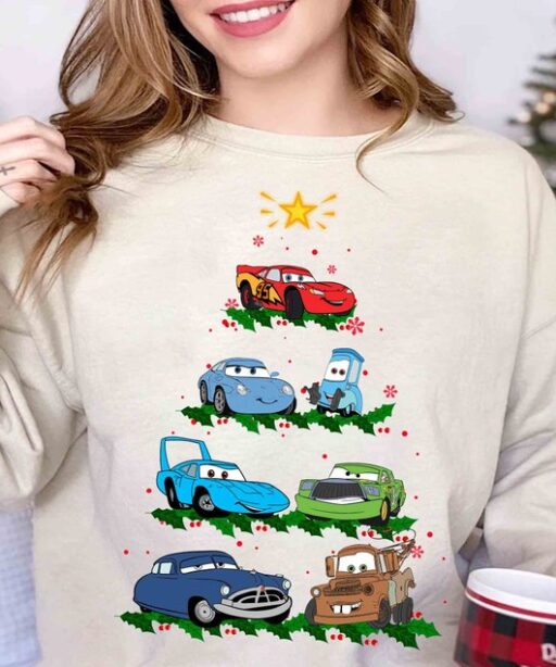 Pixar Cars Characters Squad Merry Christmas Tree Shirt