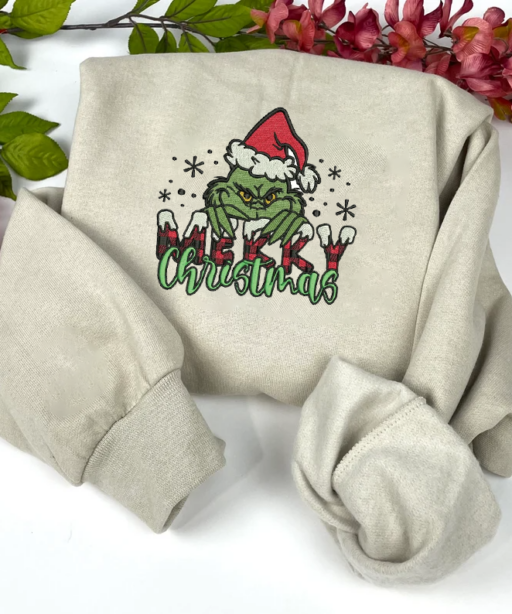 Merry Christmas Grinch Embroidered Sweatshirt