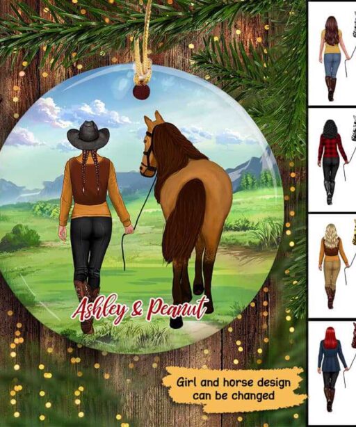 Girl With Horse Back View Personalized Circle Ornament