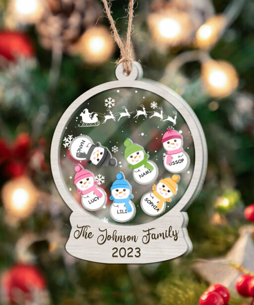 Personalized Snowman Family Ornament Shaker 2023