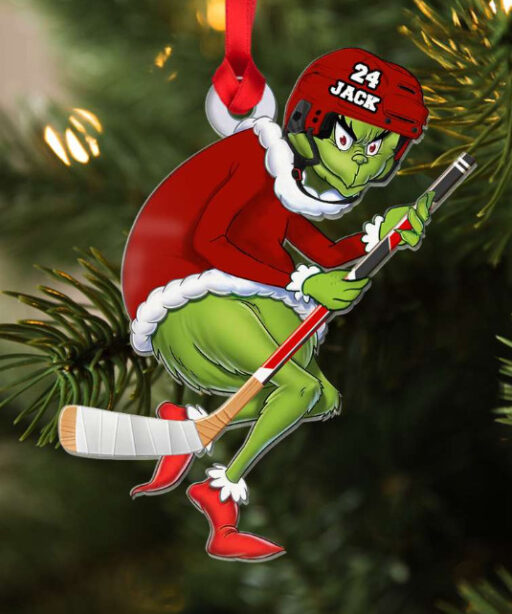 Personalized Grinch Hockey Sports Christmas Ornament