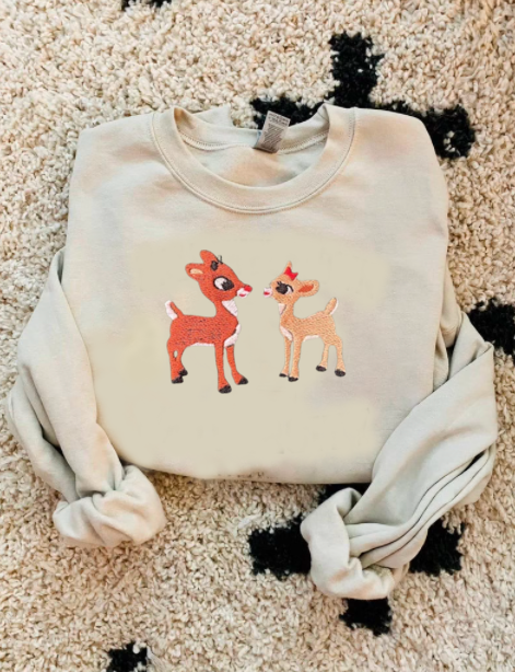 Classic Rudolph and Clarice Embroidered Christmas Shirt