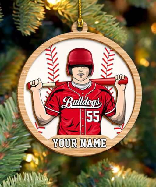 Personalized Baseball Player Wooden Ornament