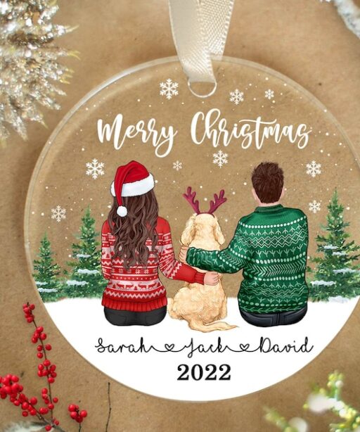Personalized Couple With Dog Christmas Ornament