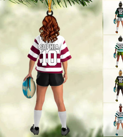 Personalized Girl/Female/Woman Rugby Player Ornament