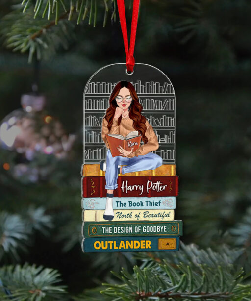 Personalized Girl Reading Book Ornament