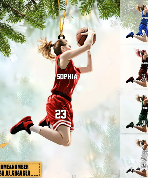 Personalized Girl/Female Shooting Basketball Player Christmas Ornament