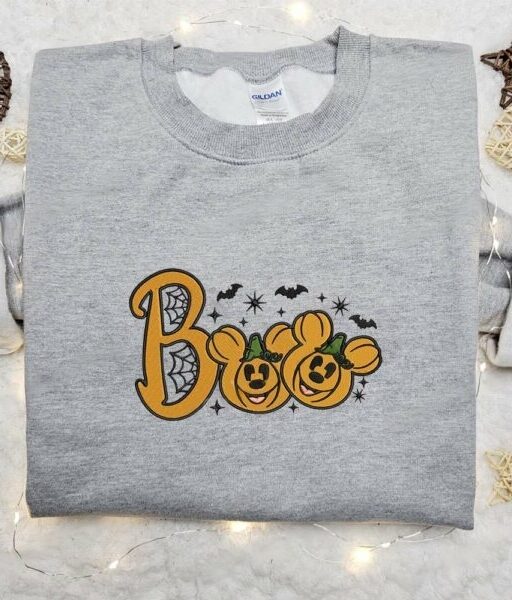 Boo Mickey Minnie Pumpkin Embroidered Shirt