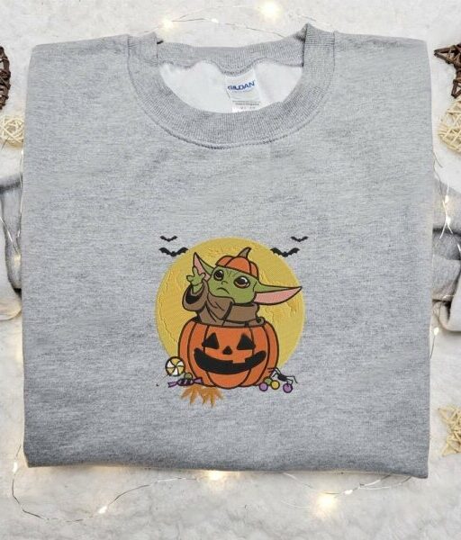 Baby Yoda Pumpkin Embroidered Shirt