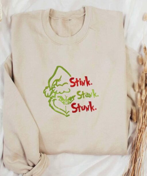Stink Stank Stunk Grinch Christmas Embroider Shirt