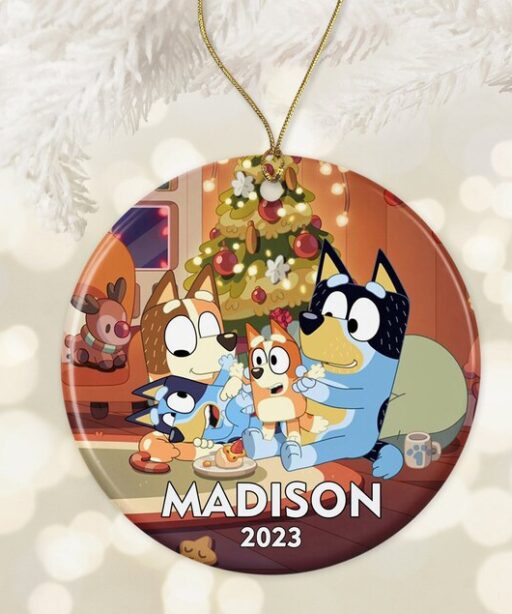 Custom Bluey Family Ceramic Christmas Ornament