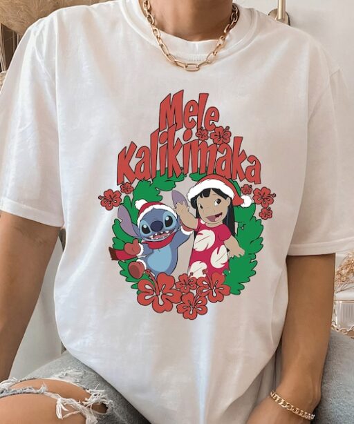 Disney Lilo & Stitch Christmas Mele Kalikimaka Wreath Shirt