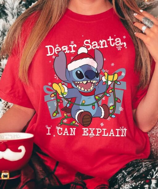 Cute Lilo & Stitch Christmas Dear Santa I Can Explain Shirt