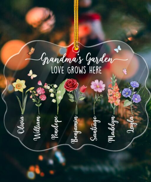 Personalized Birth Month Flower Grandma's Garden Acrylic Ornament