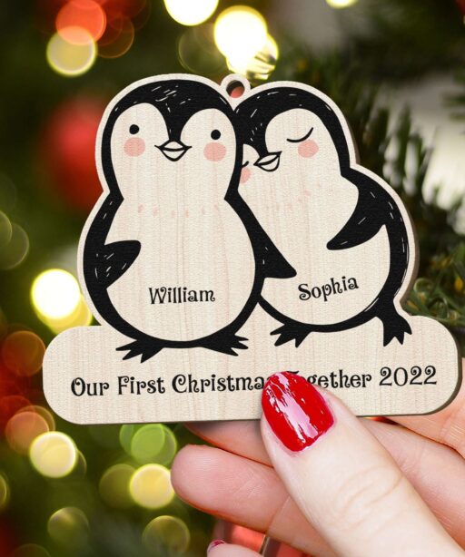 Personalized Penguins In Love Ornament