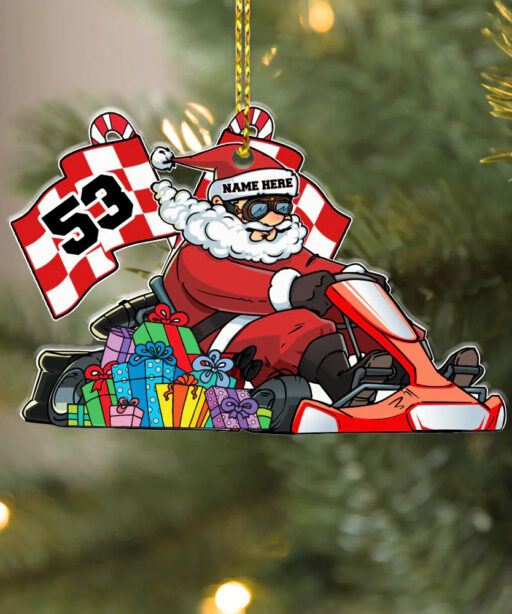 Personalized Go Karting Santa Ornament