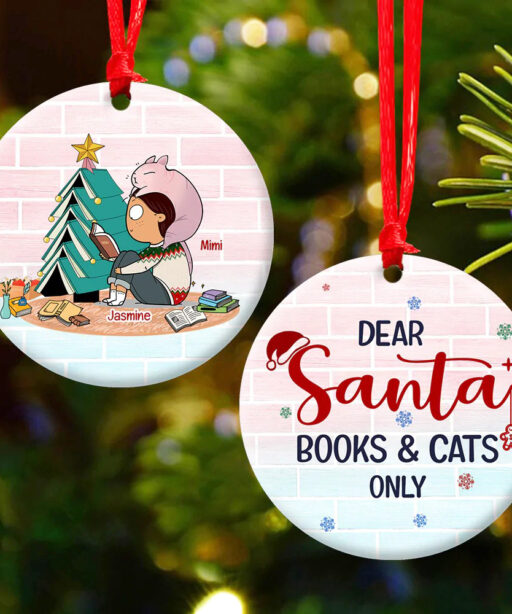 Personalized Cat And Books Ornament