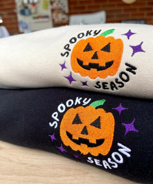 Spooky Season Pumpkin Halloween Embroidered Shirt