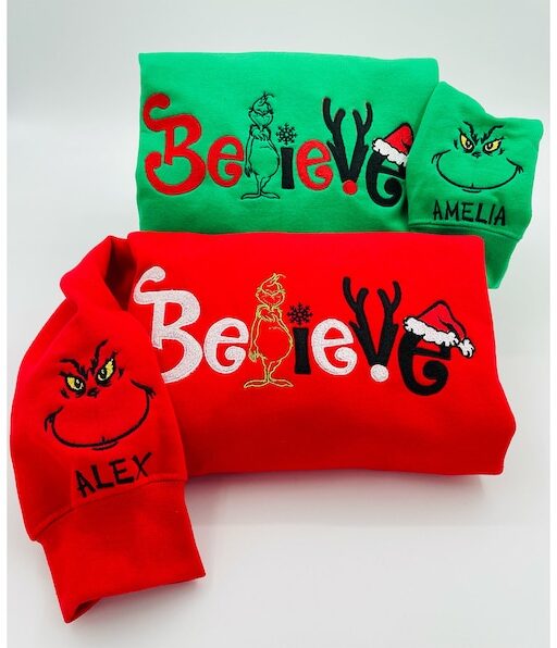 Embroidered Christmas Grinch Believe Shirt