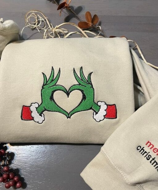 Grinch Heart Embroidered Shirt