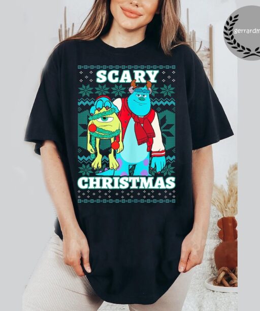 Monsters Inc Mike Present And Santa Sully Christmas Light Shirt