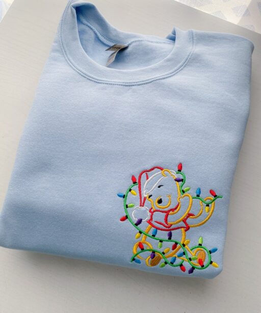 Winnie The Pooh Christmas Lights Embroidered Shirt