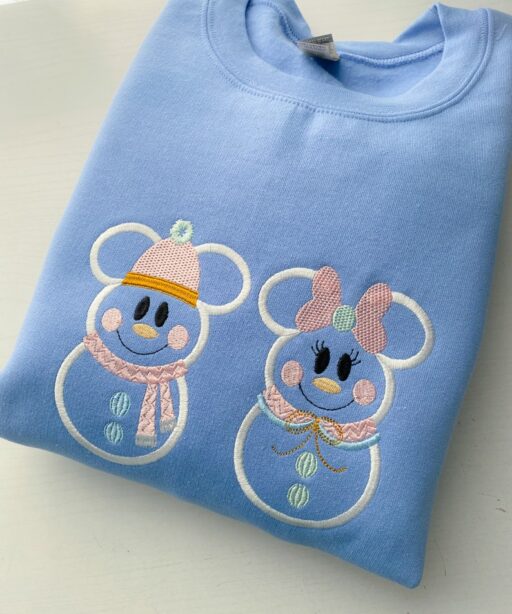 Mickey and Minnie Snowman Embroidered Shirt