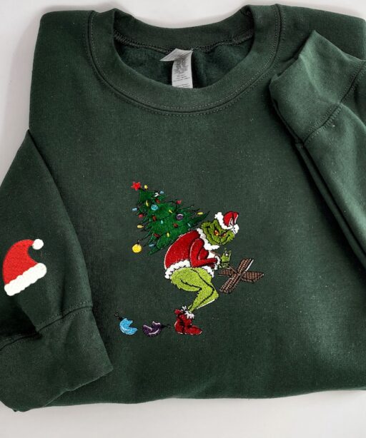 Grinch Christmas Tree Embroidered Shirt