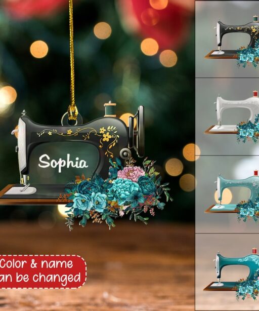 Sewing Machine With Flower Personalized Clear Acrylic Christmas Ornament