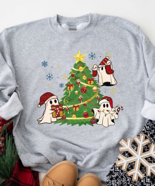 Spooky Christmas Sweatshirt, Christmas Ghost Shirt, Halloween Christmas Shirt, Spooky Christmas Shirt, Flower Ghost Shirt, Daisy Ghost Shirt