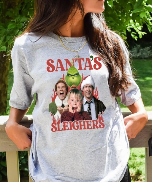 Funny Santa's Sleigh Movies Watching Christmas Shirt