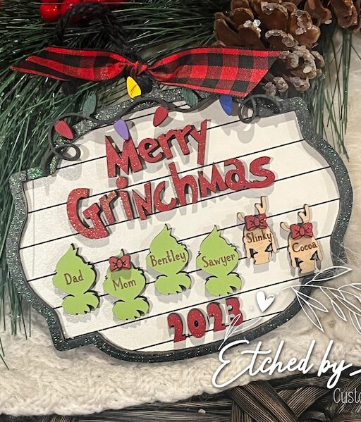 Personallized Grinch Family Wooden Ornament