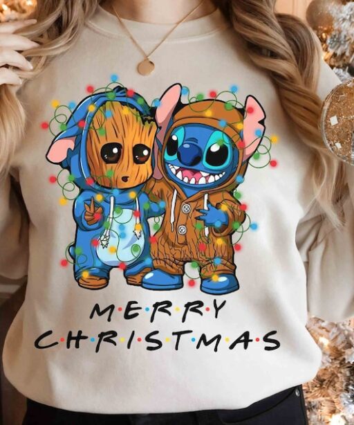 Cute Stitch And Groot Costume Christmas Shirt