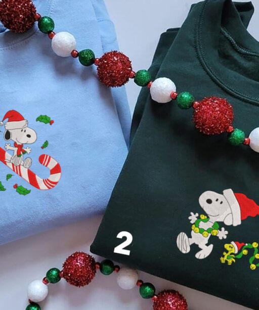 Couple Snoopy Christmas Embroidered Shirt