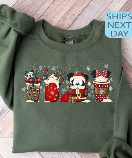 Cute Disney Mickey Minnie Pluto Christmas Coffee Shirt
