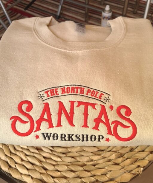 Santa Workshop Embroidered Christmas Shirt