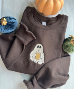 Ghost With Coffee Embroidered Sweatshirt