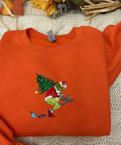 Grinch Christmas Tree Embroidered Shirt