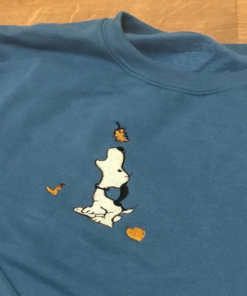 Snoopy Autumn Leaves Embroidered Shirt