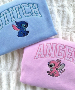 Stitch X Angel Matching Couple Embroidered Sweatshirt Disney Shirt