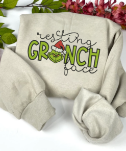 Resting Grinch Face Embroidered Sweatshirt