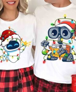 Disney Couple Pixar Wall-E and EVE Christmas Lights Costume Matching T-Shirt