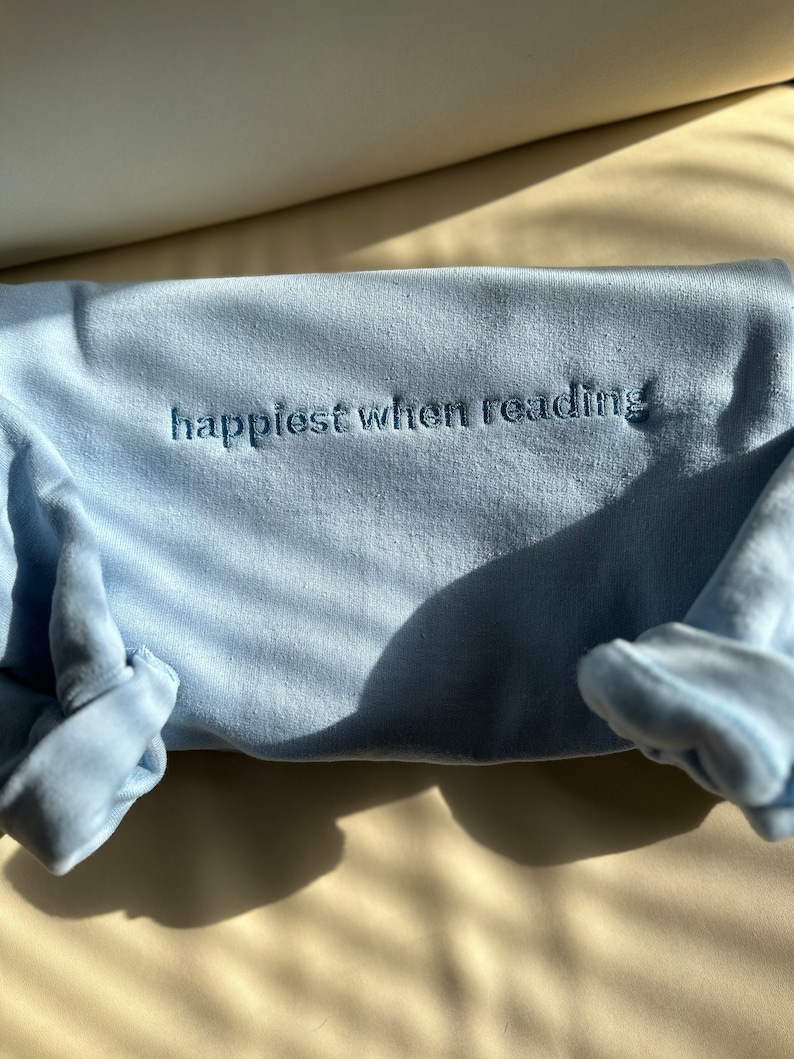 Happiest When Reading Embroidered Sweatshirt, Embroidered Sweatshirt, Trendy Sweatshirt, Reading Sweatshirt, Book Readers Gift, Book Readers