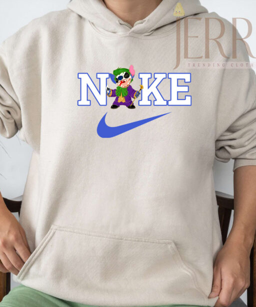 Personalized Joker Stitch Nike Embroidered Sweatshirt, Best Halloween Gift For Couple