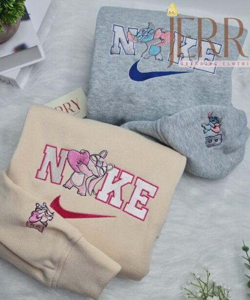 Personalized Angel Disney Nike Embroidered Sweatshirt, Cute Halloween Gift For Couple 13