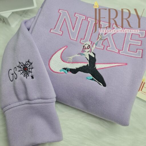 Personalized Gwen Stacy Spider Man Nike Embroidered Sweatshirt, Best Halloween Gift For Couple