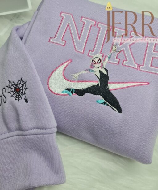 Personalized Gwen Stacy Spider Man Nike Embroidered Sweatshirt, Best Halloween Gift For Couple